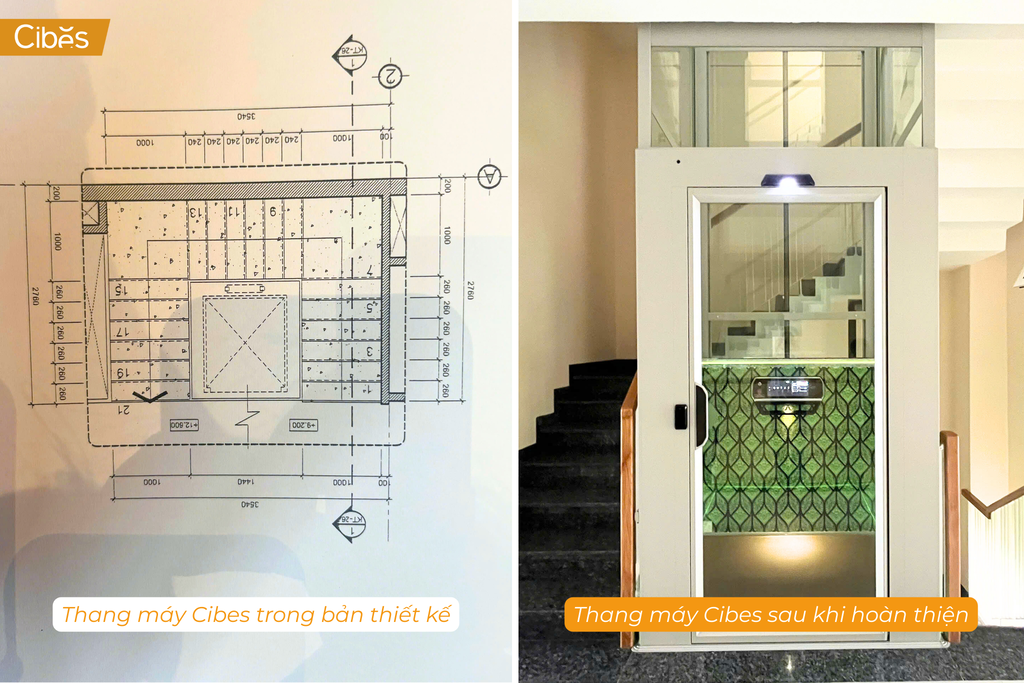 thang máy Cibes trước và sau khi lắp đặt